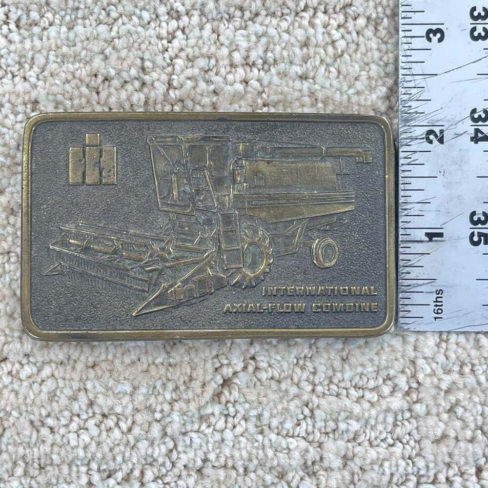 International Harvester Belt Buckle Axial-Flow Combine Vintage Brass 1978